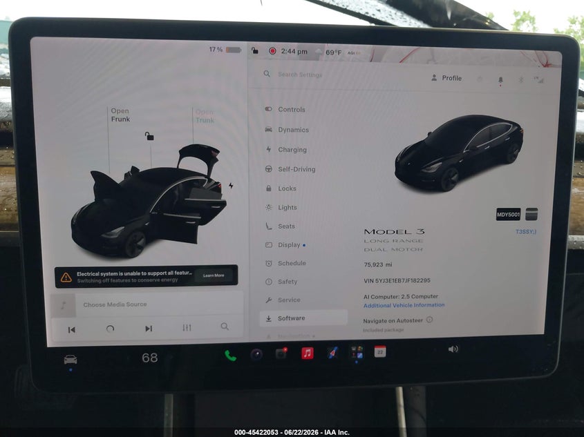2018 Tesla Model 3 VIN 5YJ3E1EB7JF182295 IAAI salvage auction — ROLLOVER, Salvage Title, sold $1,300 on 2026-07-28 (photo 7)