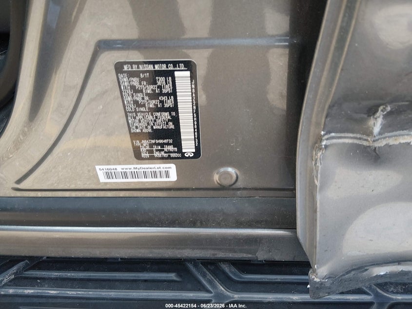 2017 Infiniti Qx80 VIN JN8AZ2NF5H9646732 IAAI salvage auction — SIDE, Salvage (Texas), sold $2,900 on 2026-07-29 (photo 9)