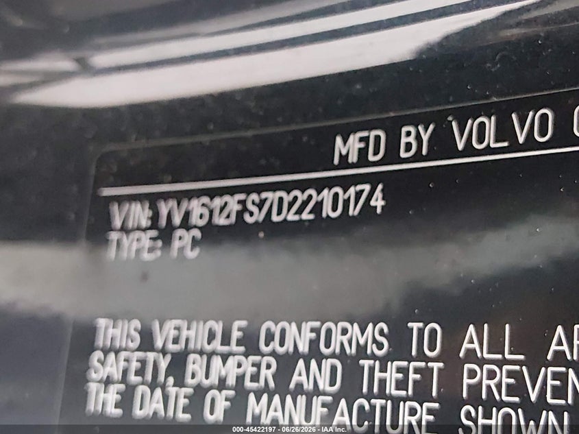 2013 Volvo S60 VIN YV1612FS7D2210174 IAAI salvage auction — HAIL, Nrc Lienholder Repossession Paperwork (Texas), sold $725 on 2026-08-04 (photo 9)