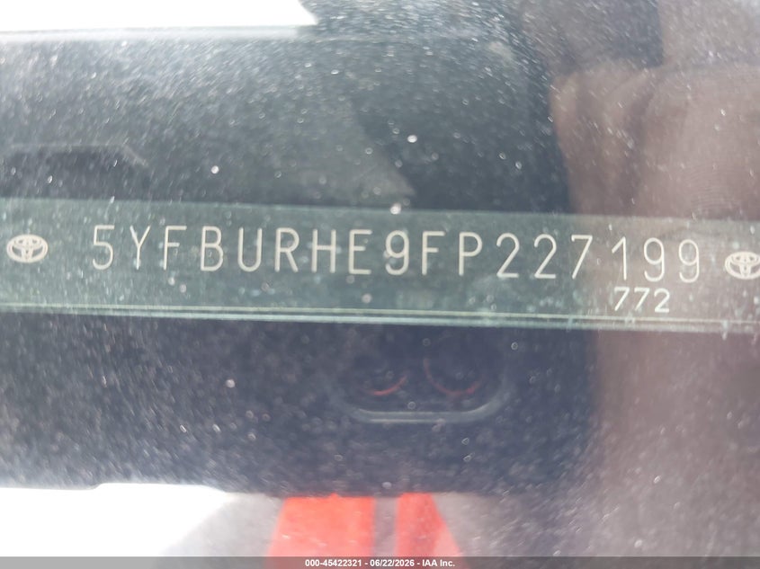2015 Toyota Corolla VIN 5YFBURHE9FP227199 IAAI salvage auction — NORMAL WEAR, Original (Texas), sold $2,200 on 2026-07-15 (photo 9)