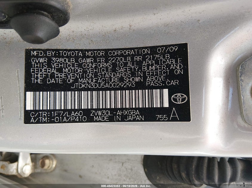 2010 Toyota Prius v VIN JTDKN3DU5A0029293 IAAI salvage auction — NORMAL WEAR, Clear (Georgia), sold $1,600 on 2026-07-10 (photo 9)