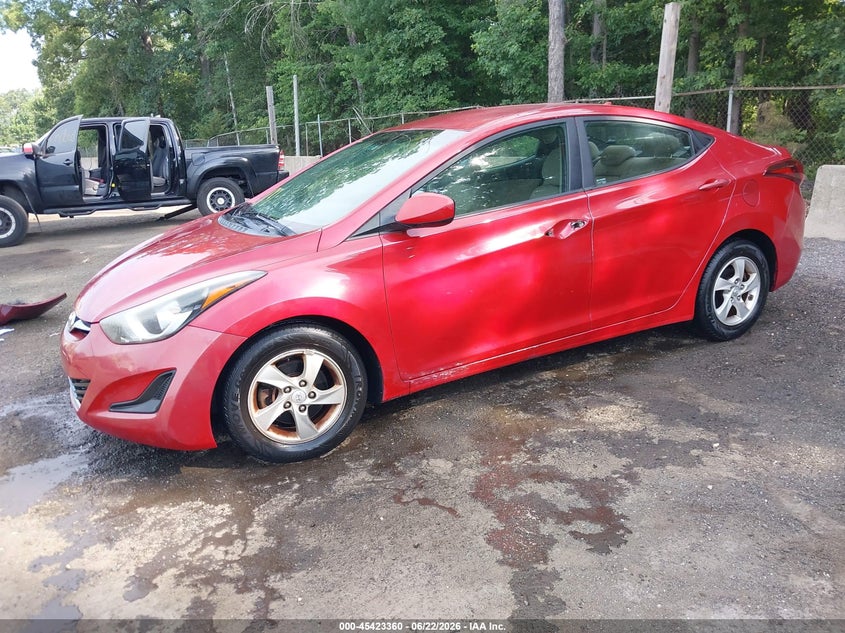 2014 Hyundai Elantra VIN KMHDH4AE5EU210083 IAAI salvage auction — THEFT, Clear (Virginia), sold $875 on 2026-07-15 (photo 2)