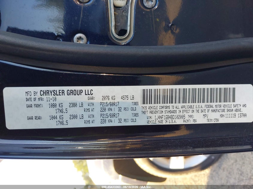 2011 Jeep Patriot VIN 1J4NF1GB4BD102005 IAAI salvage auction — NORMAL WEAR, Clear (Washington), sold $375 on 2026-07-08 (photo 9)