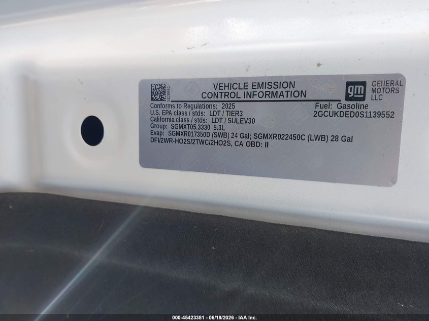 2025 Chevrolet Silverado VIN 2GCUKDED0S1139552 IAAI salvage auction — ROLLOVER, Salvage Title, sold $4,650 on 2026-08-24 (photo 9)