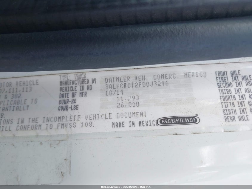 2015 Freightliner M2 106 VIN 3ALACWDT2FDGJ3246 IAAI salvage auction — FRONT END, Salvage (Idaho), sold $2,050 on 2026-08-13 (photo 8)