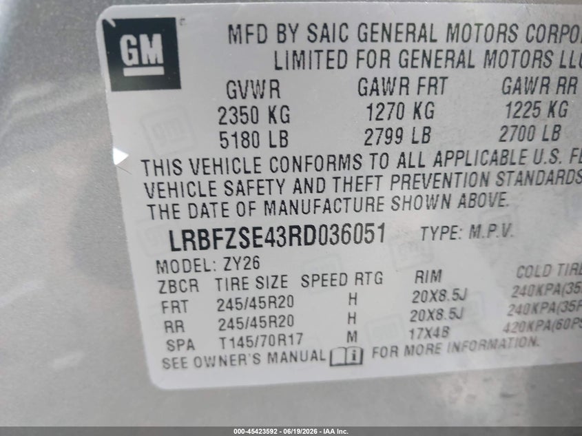 2024 Buick Envision VIN LRBFZSE43RD036051 IAAI salvage auction — FRONT END, Salvage (North Carolina), sold $8,700 on 2026-07-13 (photo 9)