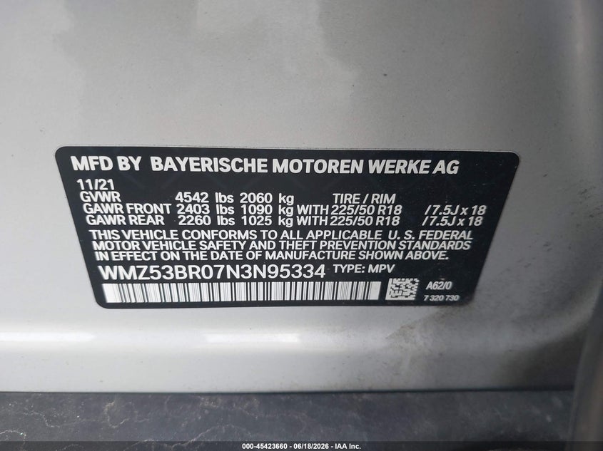 2022 Mini Countryman VIN WMZ53BR07N3N95334 IAAI salvage auction — WATER/FLOOD, Salvage Title, sold $6,100 on 2026-08-06 (photo 9)