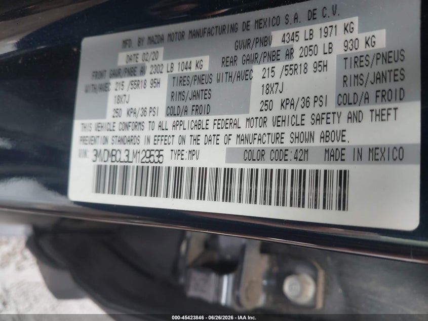 2020 Mazda Cx-30 VIN 3MVDMBCL3LM129535 IAAI salvage auction — FRONT END, Salvage (North Carolina), sold $3,550 on 2026-07-08 (photo 9)