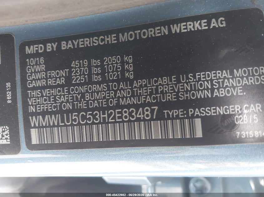 2017 Mini Clubman VIN WMWLU5C53H2E83487 IAAI salvage auction — REAR END, Salvage (California), sold $2,100 on 2026-07-12 (photo 9)