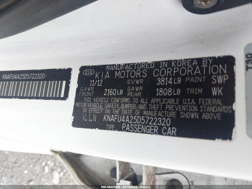 2013 Kia Forte VIN KNAFU4A25D5722320 IAAI salvage auction — LEFT SIDE, Salvage (Georgia), sold $800 on 2026-07-14 (photo 9)