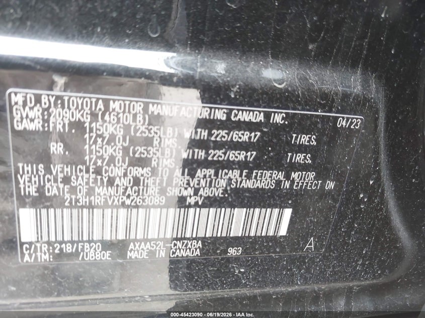 2023 Toyota Rav 4 VIN 2T3H1RFVXPW263089 IAAI salvage auction — FRONT END, Salvage Title, sold $10,000 on 2026-08-22 (photo 9)