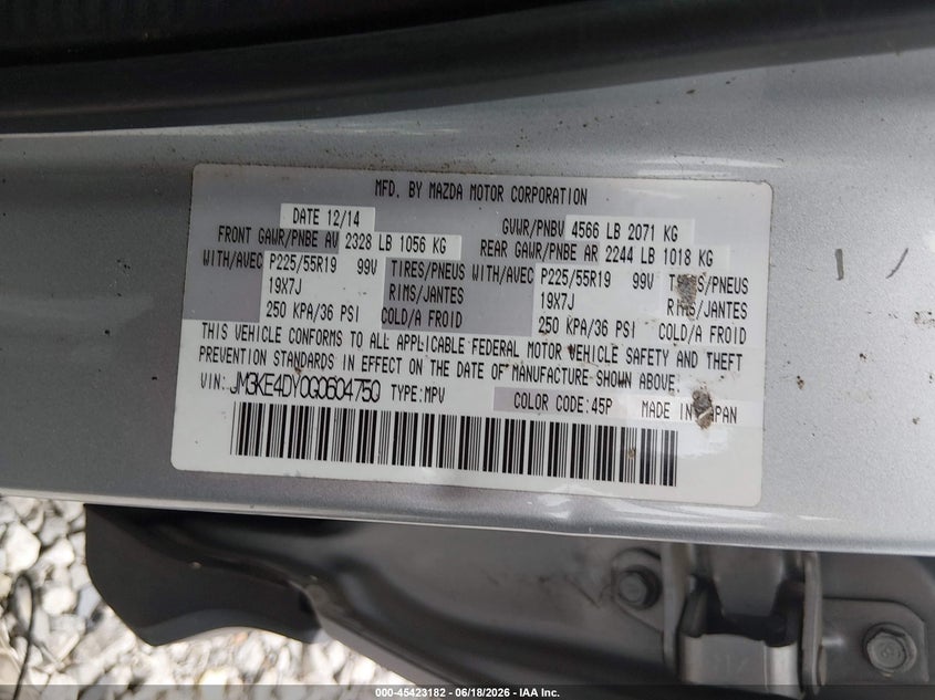 2016 Mazda Cx-5 VIN JM3KE4DY0G0604750 IAAI salvage auction — FRONT END, Salvage (Tennessee), sold $3,550 on 2026-07-09 (photo 9)