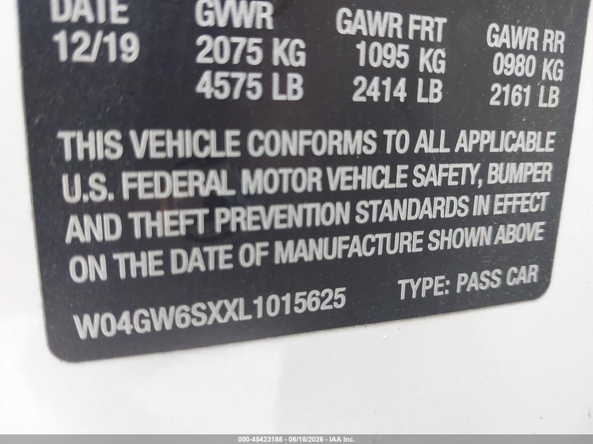 2020 Buick Regal VIN W04GW6SXXL1015625 IAAI salvage auction — SIDE, Salvage (California), sold $25 on 2026-07-22 (photo 9)