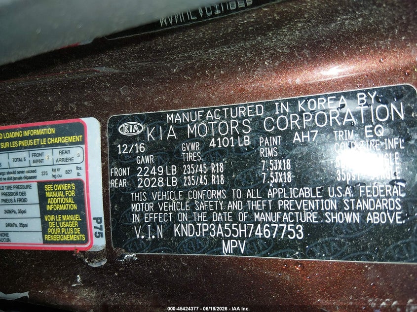 2017 Kia Soul VIN KNDJP3A55H7467753 IAAI salvage auction — LEFT SIDE, Salvage (Idaho), sold $1,575 on 2026-07-24 (photo 9)