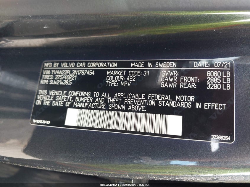 2022 Volvo Xc90 VIN YV4A22PL3N1787454 IAAI salvage auction — FRONT END, Salvage Title, sold $20,250 on 2026-07-31 (photo 9)