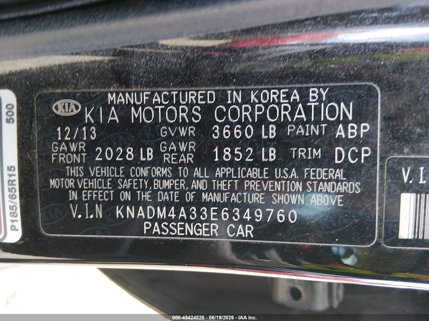 2014 Kia Rio VIN KNADM4A33E6349760 IAAI salvage auction — FRONT & REAR, Salvage (Georgia), sold $300 on 2026-07-23 (photo 9)