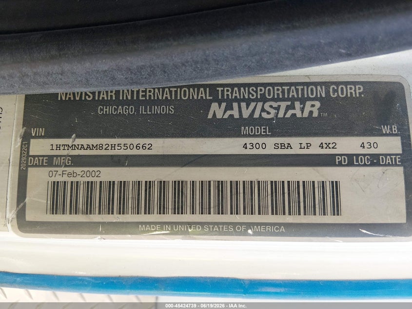 2002 International 4000 series VIN 1HTMNAAM82H550662 IAAI salvage auction — NORMAL WEAR, Clear (Nevada), sold $1,050 on 2026-07-10 (photo 8)