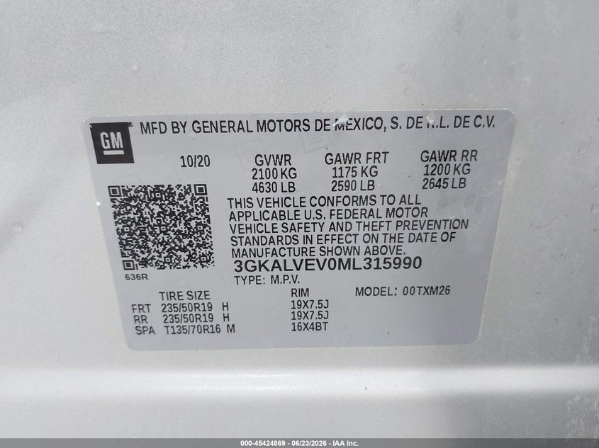 2021 Gmc Terrain VIN 3GKALVEV0ML315990 IAAI salvage auction — RIGHT FRONT, Wait Title, sold $4,150 on 2026-08-27 (photo 9)