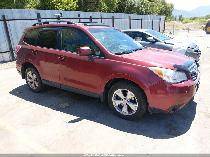2014 Subaru Forester VIN JF2SJAJC1EH408358 IAAI salvage auction — LEFT SIDE, Salvage (Utah), sold $825 on 2026-07-23 (photo 1)