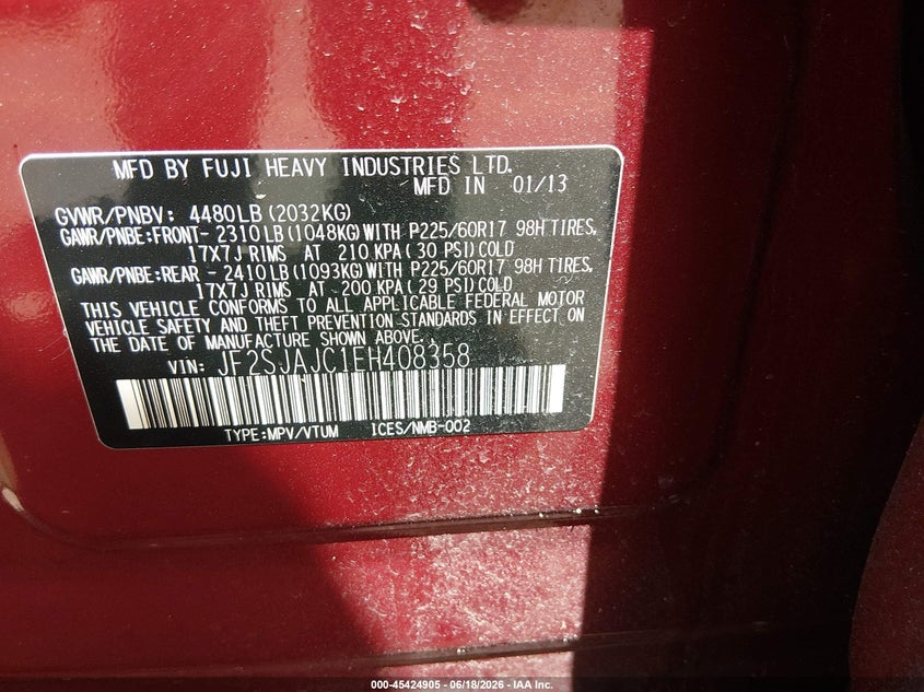 2014 Subaru Forester VIN JF2SJAJC1EH408358 IAAI salvage auction — LEFT SIDE, Salvage (Utah), sold $825 on 2026-07-23 (photo 9)