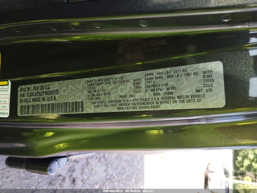 2023 Jeep Wrangler / VIN 1C4HJXDG2PW593125 IAAI salvage auction — FRONT END, Salvage Title, sold $3,900 on 2026-07-25 (photo 9)