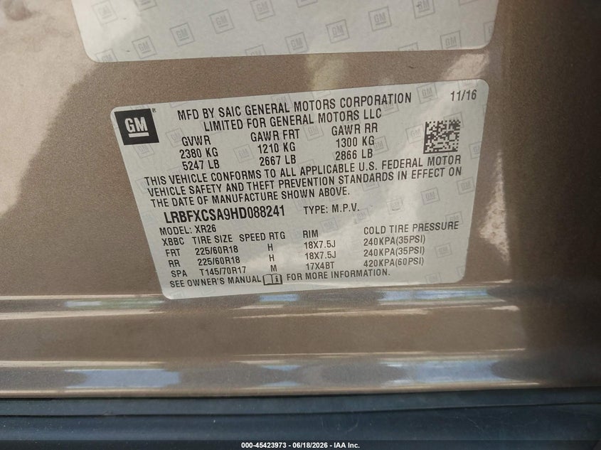 2017 Buick Envision VIN LRBFXCSA9HD088241 IAAI salvage auction — LEFT SIDE, Salvage (Pennsylvania), sold $2,100 on 2026-07-14 (photo 9)