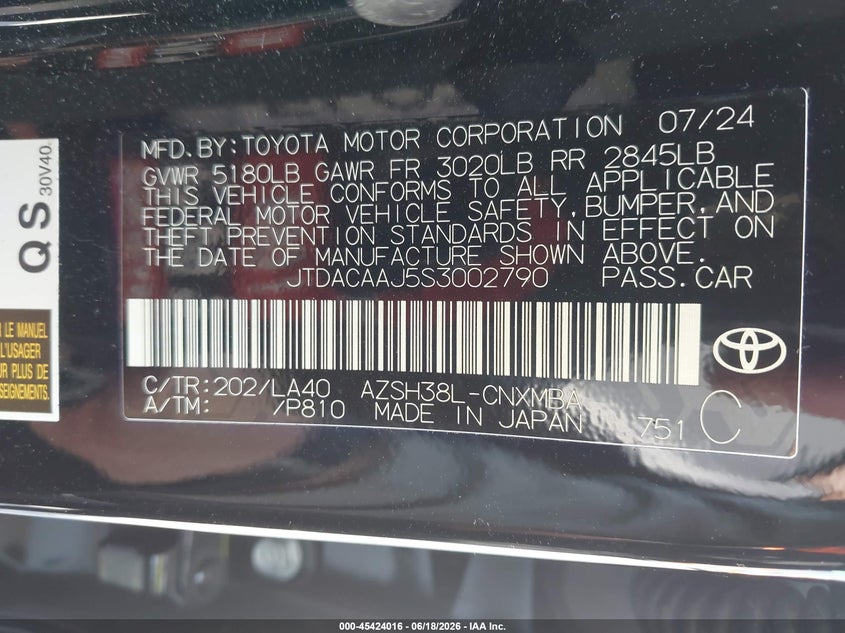 2025 Toyota Crown signia VIN JTDACAAJ5S3002790 IAAI salvage auction — FRONT END, Salvage Title, sold $13,800 on 2026-07-20 (photo 9)