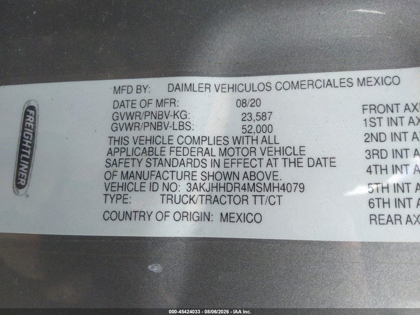 2021 Freightliner New cascadia 126 VIN 3AKJHHDR4MSMH4079 IAAI salvage auction — ALL OVER, Wait Title, sold $11,900 on 2026-09-16 (photo 9)