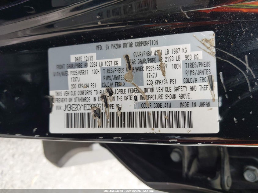 2014 Mazda Cx-5 VIN JM3KE2CY1E0308221 IAAI salvage auction — LEFT SIDE, Salvage (California), sold $2,500 on 2026-07-09 (photo 9)