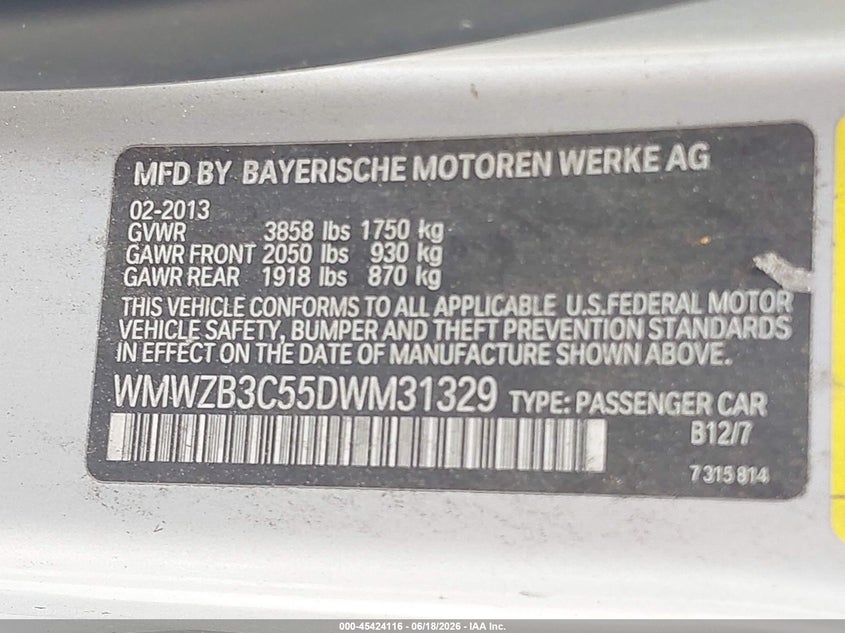 2013 Mini Countryman VIN WMWZB3C55DWM31329 IAAI salvage auction — NORMAL WEAR, Salvage (Florida), sold $400 on 2026-07-09 (photo 9)