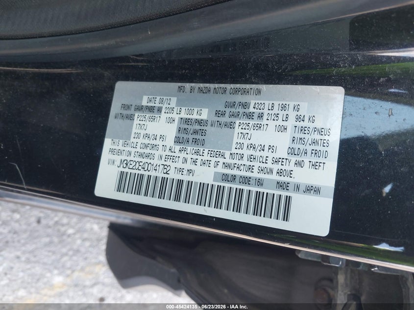 2013 Mazda Cx-5 VIN JM3KE2CE4D0141762 IAAI salvage auction — RIGHT SIDE, Junk Bill Of Sale Mv2459 (Wisconsin), sold $1,350 on 2026-07-14 (photo 9)