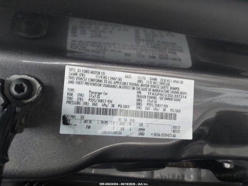 2013 Ford C-max VIN 1FADP5CU3DL557214 IAAI salvage auction — FRONT END, Salvage (California), sold $400 on 2026-07-09 (photo 9)