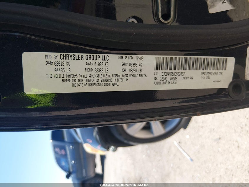 2010 Dodge Caliber VIN 1B3CB4HA5AD532867 IAAI salvage auction — FRONT END, Salvage (Arizona), sold $250 on 2026-07-09 (photo 9)