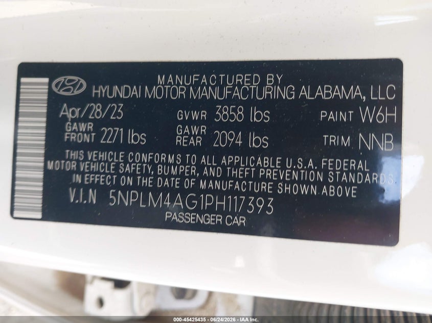 2023 Hyundai Elantra VIN 5NPLM4AG1PH117393 IAAI salvage auction — REAR END, Salvage (Massachusetts), sold $5,250 on 2026-07-17 (photo 9)
