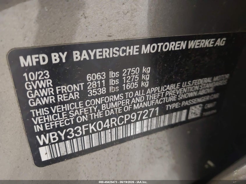 2024 BMW I5 VIN WBY33FK04RCP97271 IAAI salvage auction — LEFT SIDE, Salvage Title, sold $23,350 on 2026-09-06 (photo 9)
