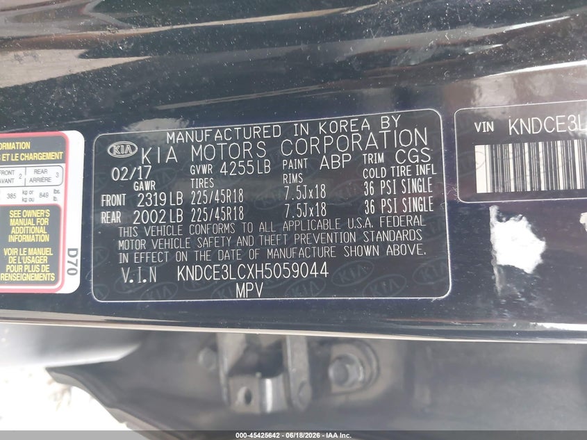 2017 Kia Niro VIN KNDCE3LCXH5059044 IAAI salvage auction — FRONT END, Salvage Title, sold $1,250 on 2026-07-28 (photo 9)