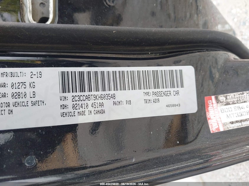 2019 Chrysler 300 VIN 2C3CCABT9KH603548 IAAI salvage auction — BIO HAZARD, Salvage Title, sold $1,325 on 2026-08-27 (photo 9)