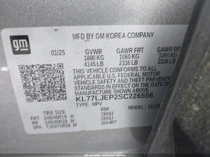 2025 Chevrolet Trax VIN KL77LJEP2SC226556 IAAI salvage auction — REAR END, Salvage Title, sold $1,800 on 2026-07-30 (photo 9)