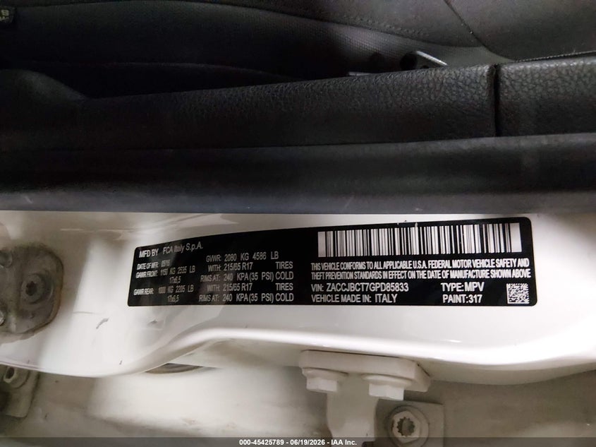 2016 Jeep Renegade VIN ZACCJBCT7GPD85833 IAAI salvage auction — FRONT END, Salvage (Iowa), sold $50 on 2026-07-28 (photo 9)