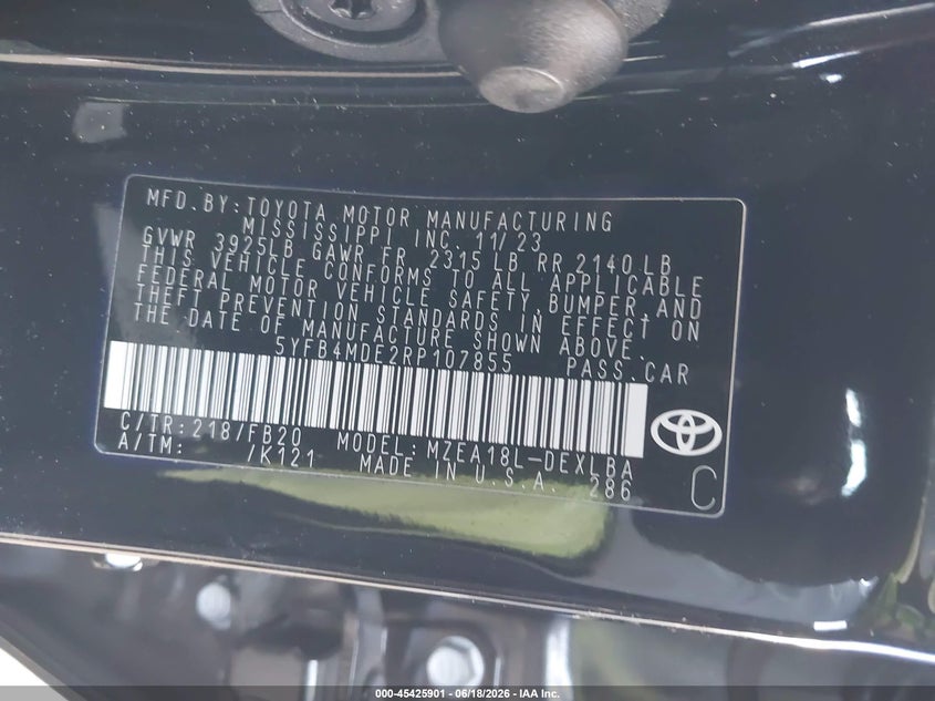 2024 Toyota Corolla VIN 5YFB4MDE2RP107855 IAAI salvage auction — FRONT END, Salvage (California), sold $4,300 on 2026-07-29 (photo 9)