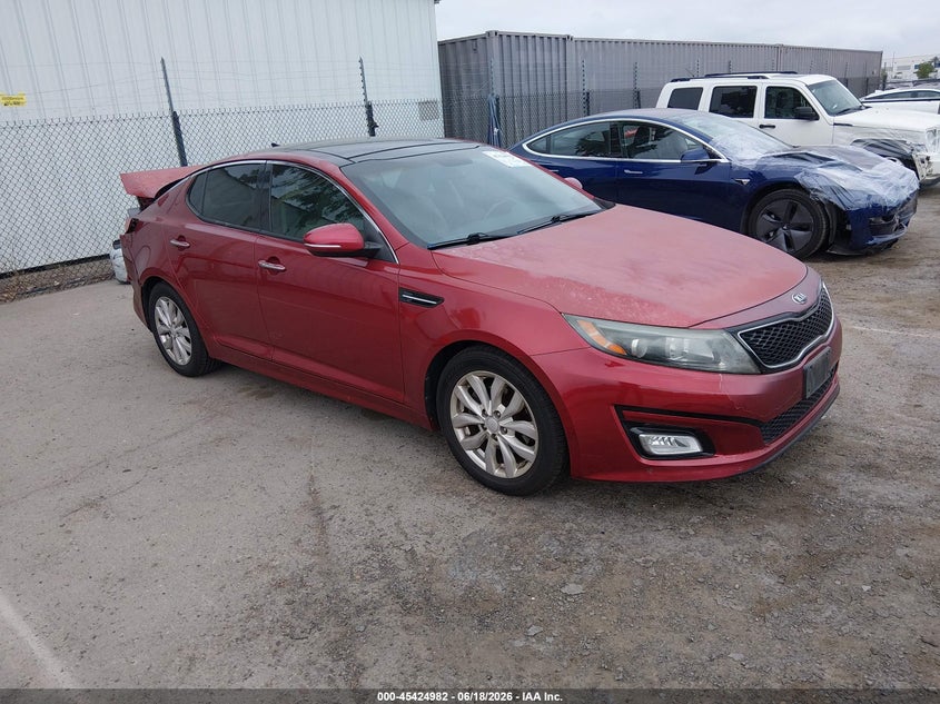 2014 Kia Optima VIN 5XXGN4A75EG307396 IAAI salvage auction — REAR END, Salvage (California), sold $1,050 on 2026-07-06 (photo 1)