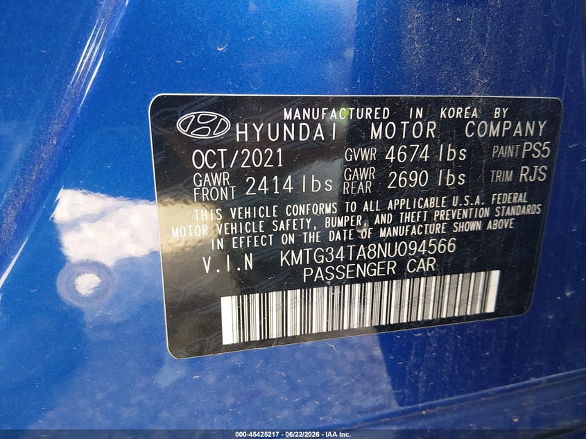 2022 Genesis G70 VIN KMTG34TA8NU094566 IAAI salvage auction — LEFT REAR, Salvage (Louisiana), sold $8,500 on 2026-09-09 (photo 9)