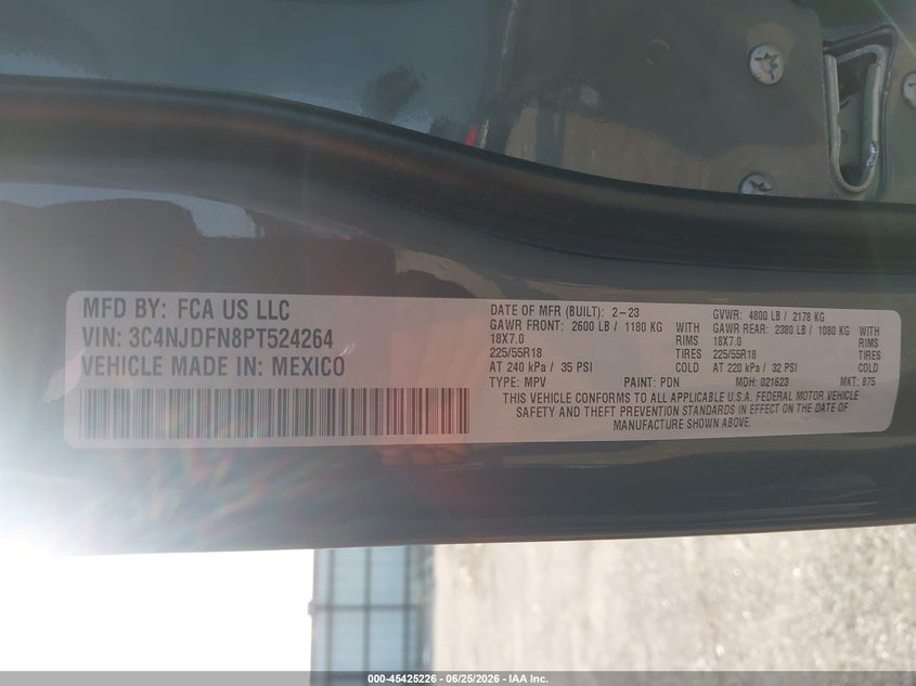 2023 Jeep Compass VIN 3C4NJDFN8PT524264 IAAI salvage auction — LEFT SIDE, Salvage Title, sold $3,800 on 2026-08-21 (photo 9)