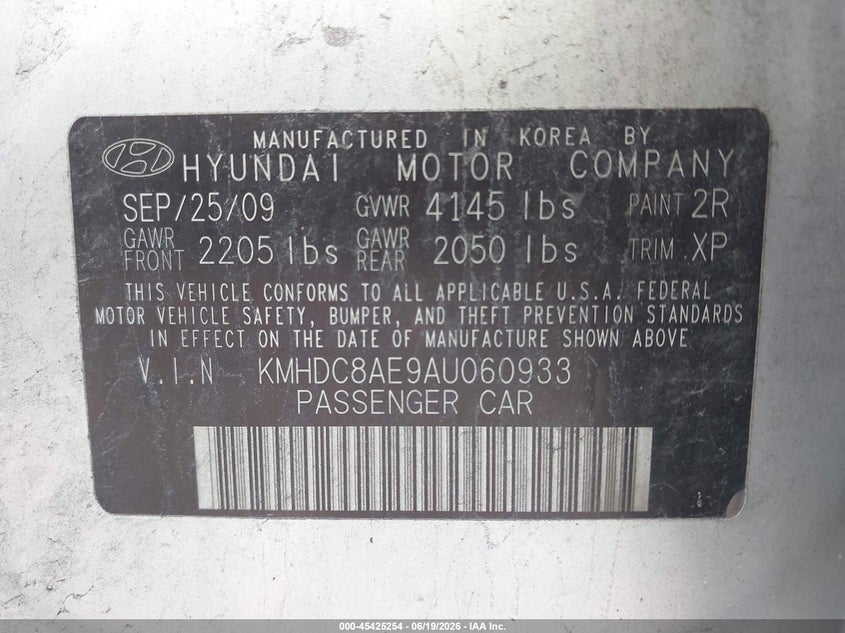 2010 Hyundai Elantra VIN KMHDC8AE9AU060933 IAAI salvage auction — FRONT & REAR, Salvage (Ohio), sold $275 on 2026-07-16 (photo 9)