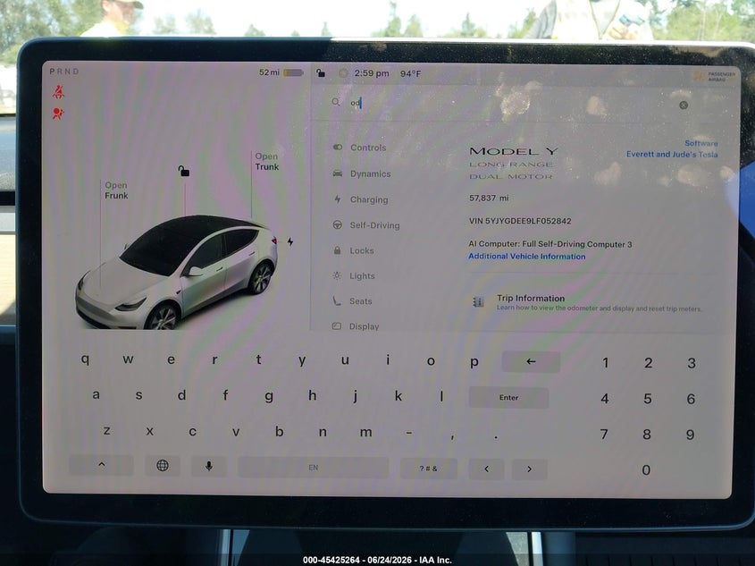 2020 Tesla Model y VIN 5YJYGDEE9LF052842 IAAI salvage auction — SIDE, Salvage Title, sold $5,100 on 2026-07-30 (photo 7)