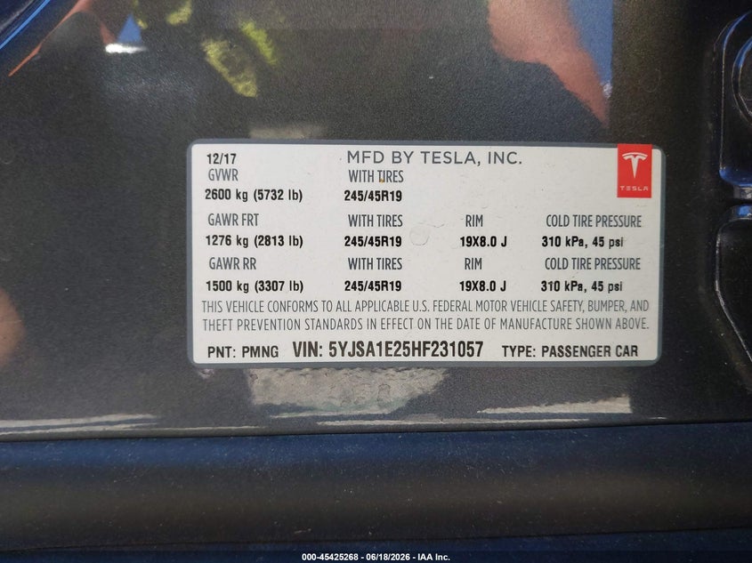 2017 Tesla Model s VIN 5YJSA1E25HF231057 IAAI salvage auction — SIDE, Bill Of Sale (Washington), sold $13,500 on 2026-07-08 (photo 9)