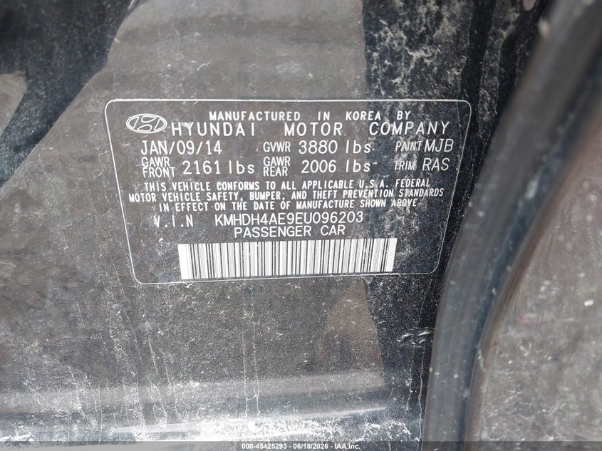 2014 Hyundai Elantra VIN KMHDH4AE9EU096203 IAAI salvage auction — FRONT END, Clear (Indiana), sold $300 on 2026-07-22 (photo 9)