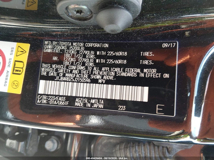 2018 Lexus Nx VIN JTJBARBZ5J2150596 IAAI salvage auction — RIGHT FRONT, Salvage (Pennsylvania), sold $6,600 on 2026-08-01 (photo 9)