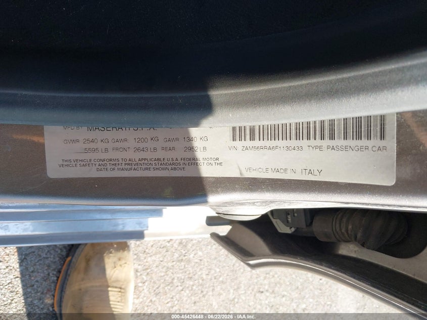 2015 Maserati Quattroporte VIN ZAM56RRA6F1130433 IAAI salvage auction — LEFT SIDE, Salvage (Nebraska), sold $4,500 on 2026-07-30 (photo 9)