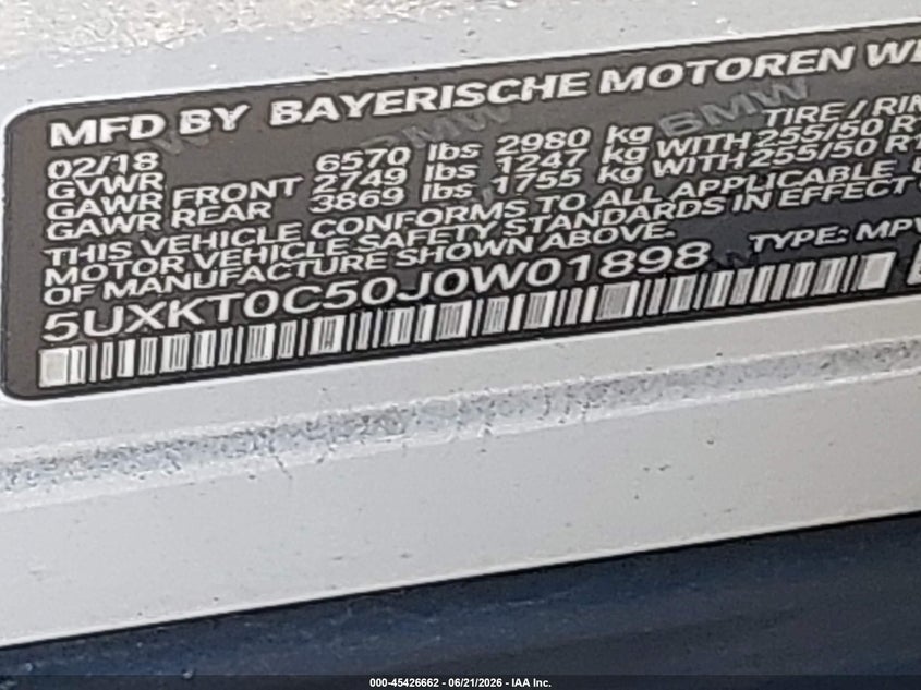 2018 BMW X5 VIN 5UXKT0C50J0W01898 IAAI salvage auction — FRONT & REAR, Mv-907A (New York), sold $8,175 on 2026-07-07 (photo 9)